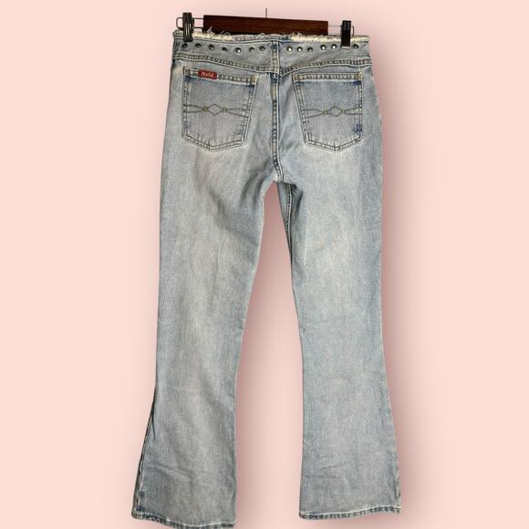 Y2K ultra low Rise Jeans Flare Wide Leg Light Studded button fly mudd size 0 25 - Picture 4 of 4